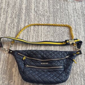 MZ Wallace Navy Quilted Crossbody Bag with Yellow Accents